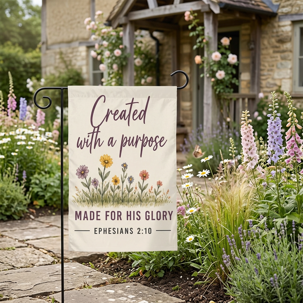 Created With a Purpose garden flag cottage flower garden mockup