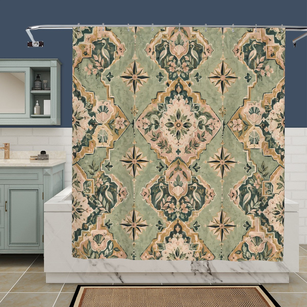 Vintage Chinoiserie Medallion Shower Curtain - 72" x 72" Sage Green