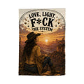Love, Light, F*ck the System Garden Flag – Cowgirl Western Sunset Outdoor Decor