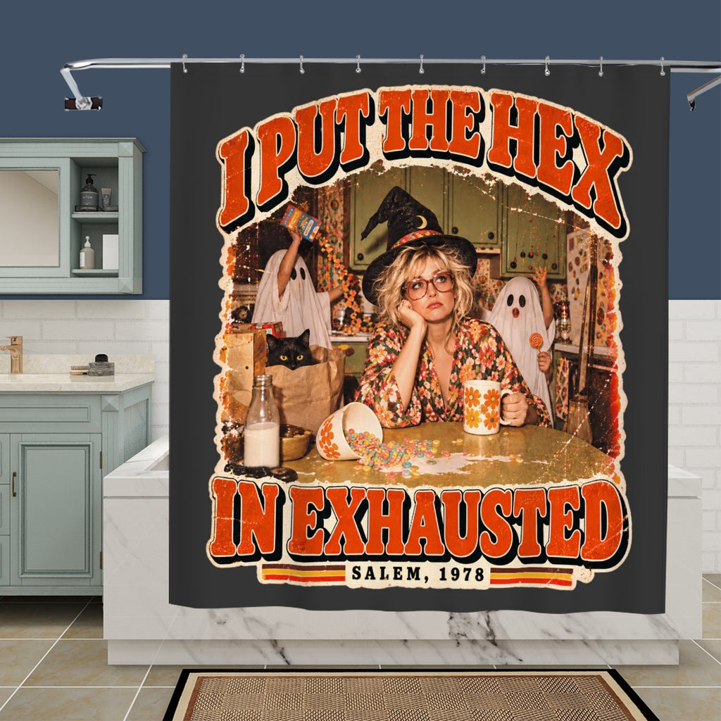 I Put the Hex on You Shower Curtain - 72" x 72" Retro Witchy Halloween Decor