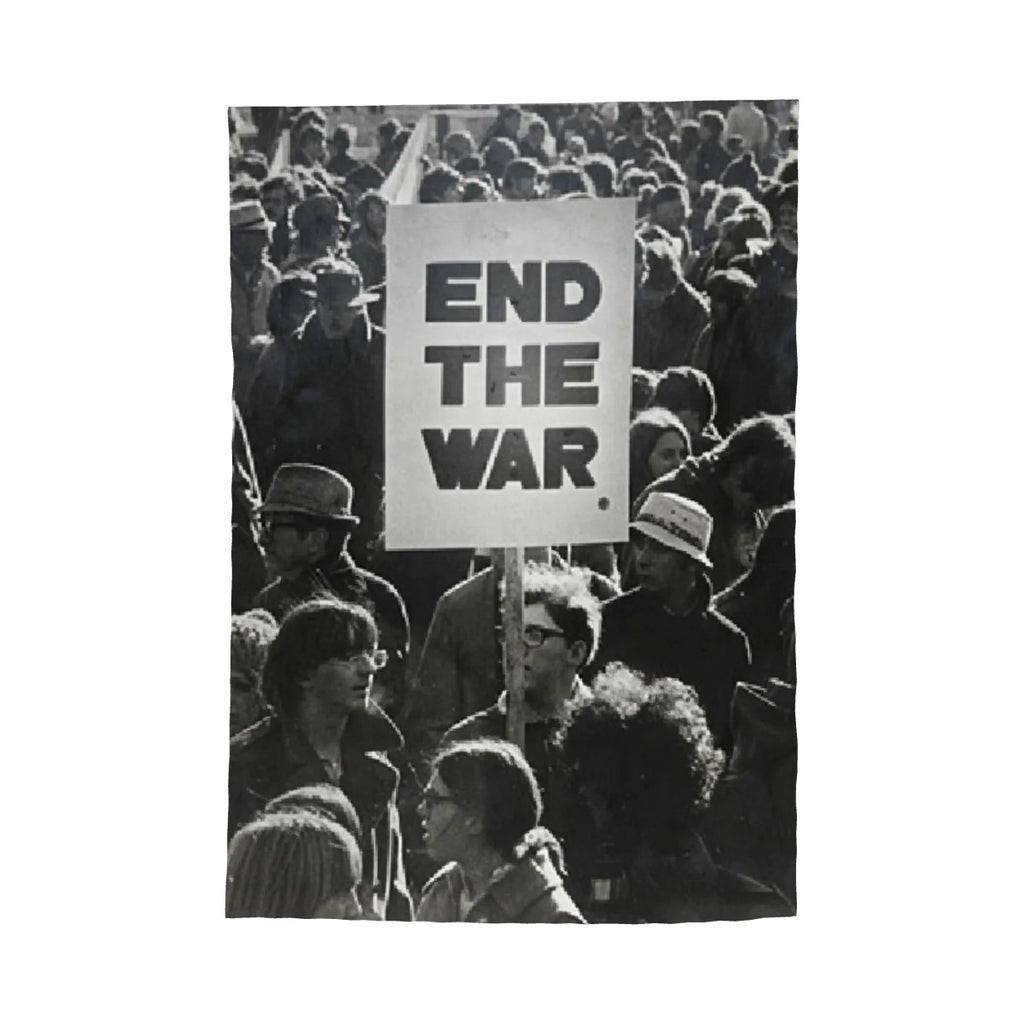 Garden decor garden flag by Sandy Beach featuring an End The War protest photo for outdoor display.