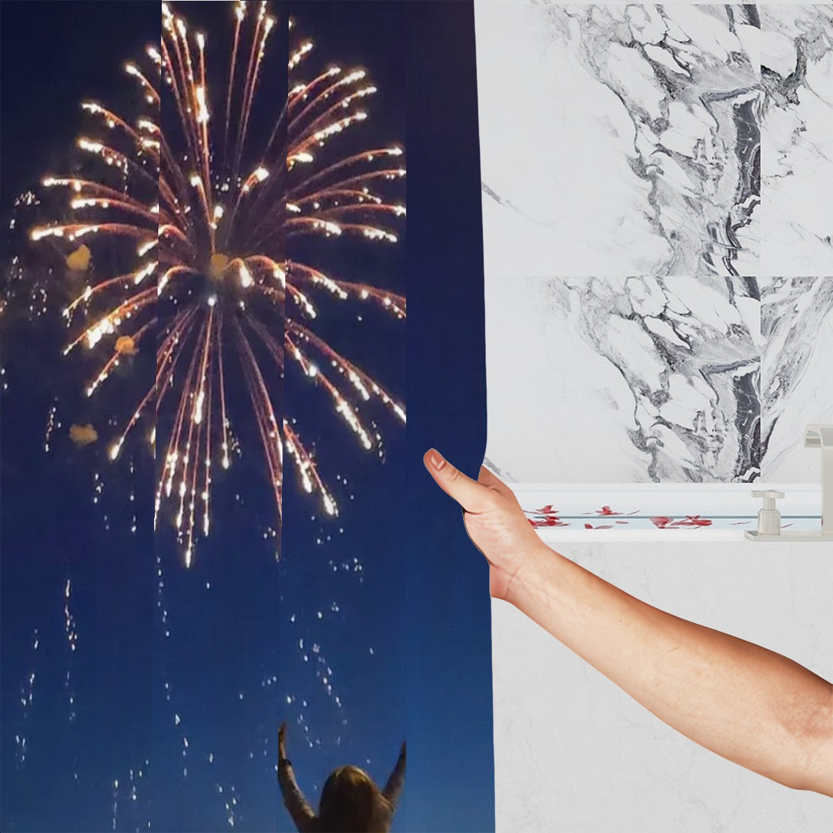 Fireworks Celebration Shower Curtain | Patriotic Night Sky