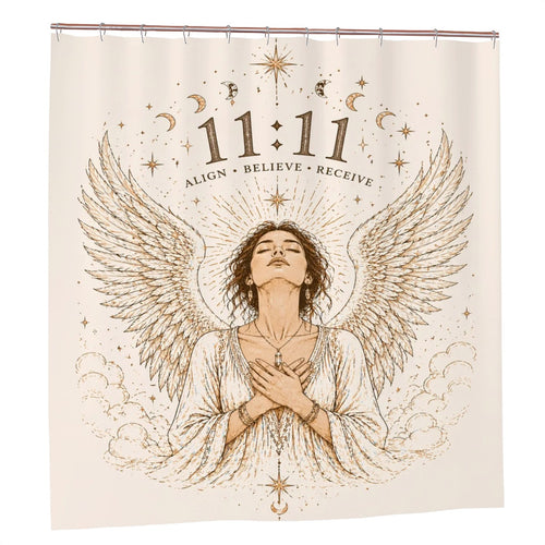 Sandy Beach bathroom decor shower curtain with ocean-inspired design, hanging on a rod in a modern bathroom setting