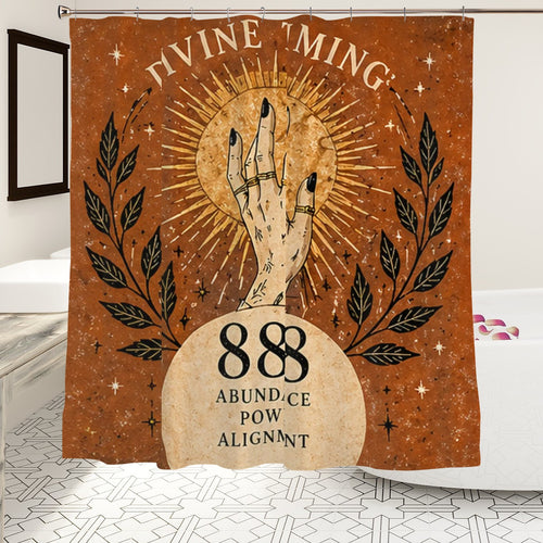 Sandy Beach bathroom decor shower curtain with ocean-themed design, hanging in a modern bathroom setting.