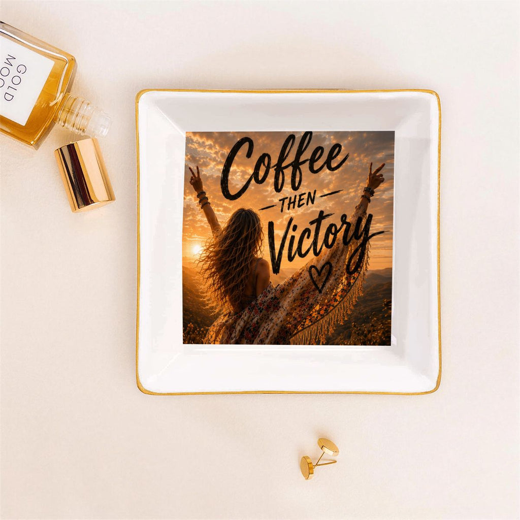 Gold Trim Ceramic Jewelry Dish — Coffee Then Victory