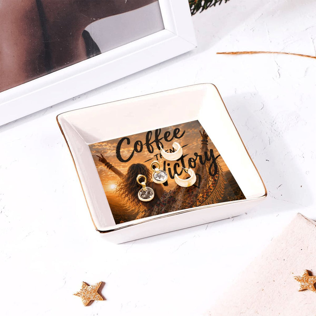 Gold Trim Ceramic Jewelry Dish — Coffee Then Victory