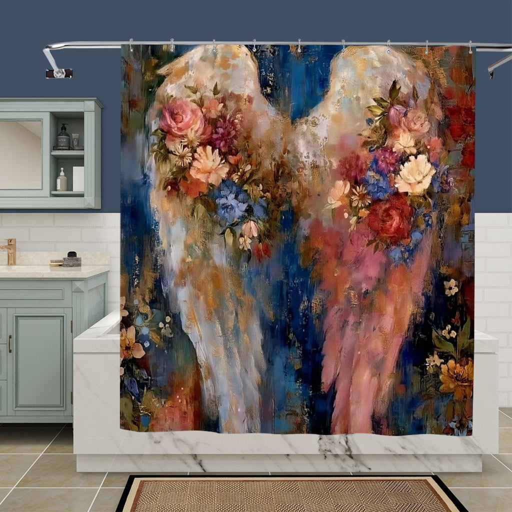 Painterly Floral Angel Wings Shower Curtain