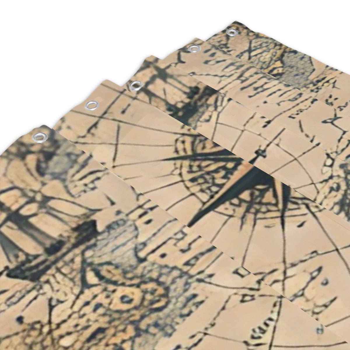 Vintage nautical map pattern shower curtain with antique compass rose design.