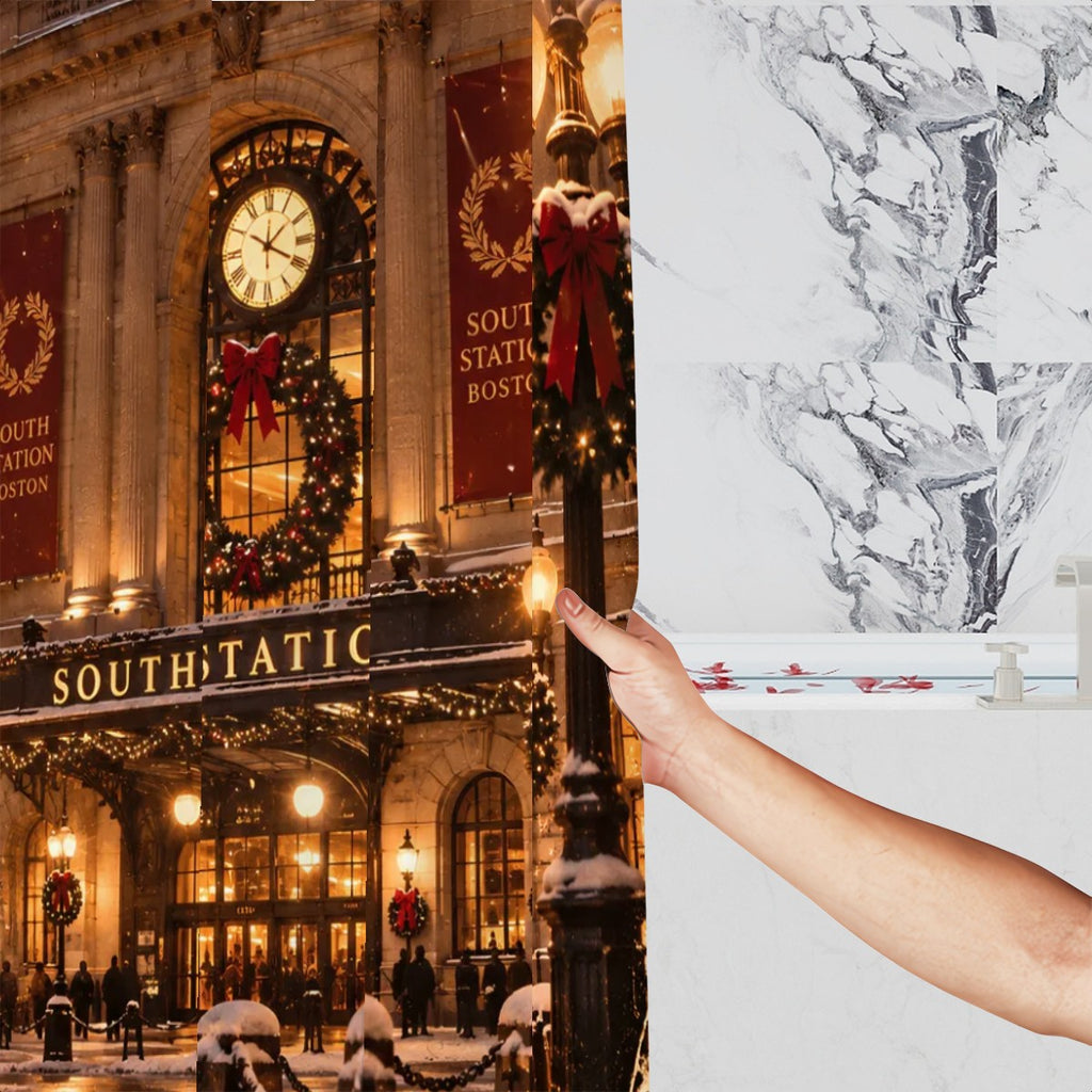Boston South Station Christmas Shower Curtain | Winter Holiday Scene