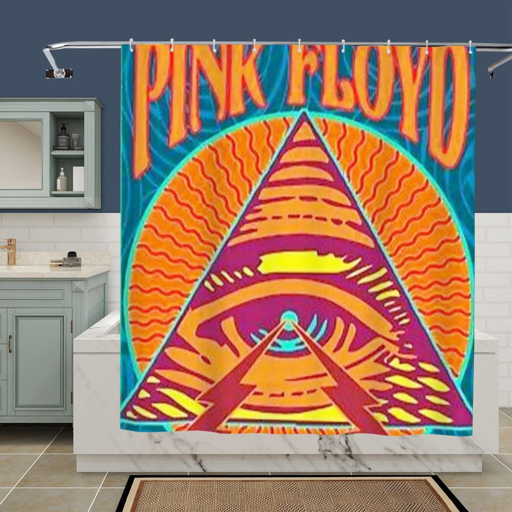 Colorful psychedelic prism design on Sandy Beach bathroom shower curtain with eye-catching visual patterns.