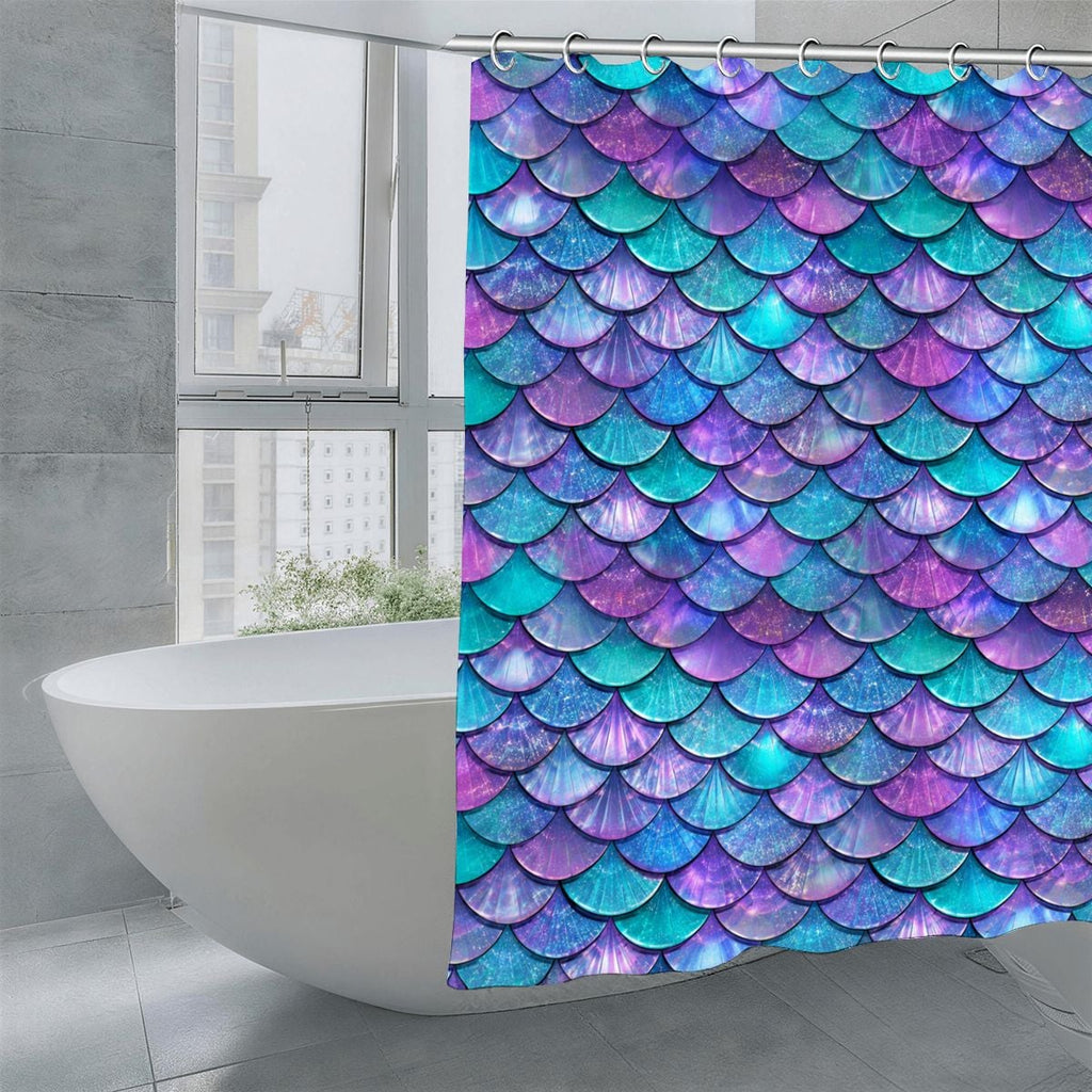 Mermaid Scales Shower Curtain | Iridescent Teal & Purple Bathroom Decor