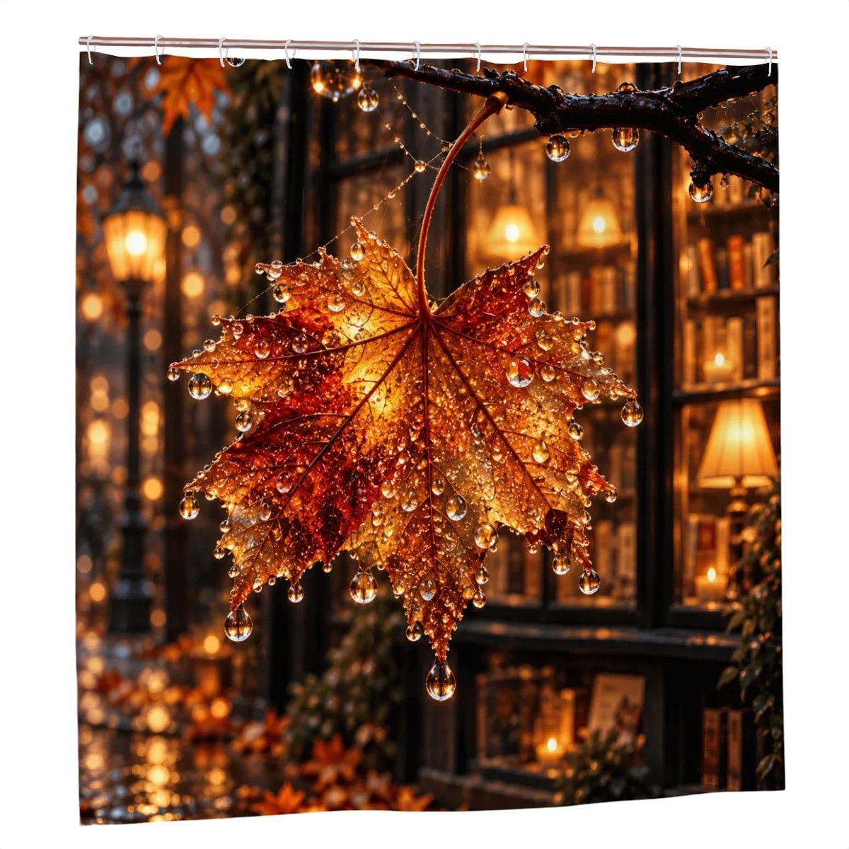 Rain-Kissed Leaf Shower Curtain - 72" x 72" Waterproof Botanical Print