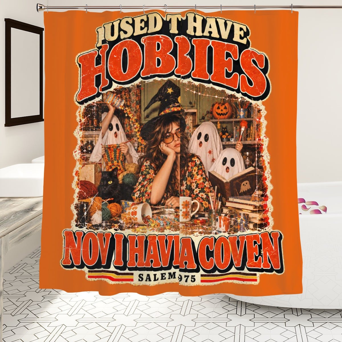 I Used to Have Hobbies, Now I Have a Coven Shower Curtain - 72" x 72" Retro Halloween