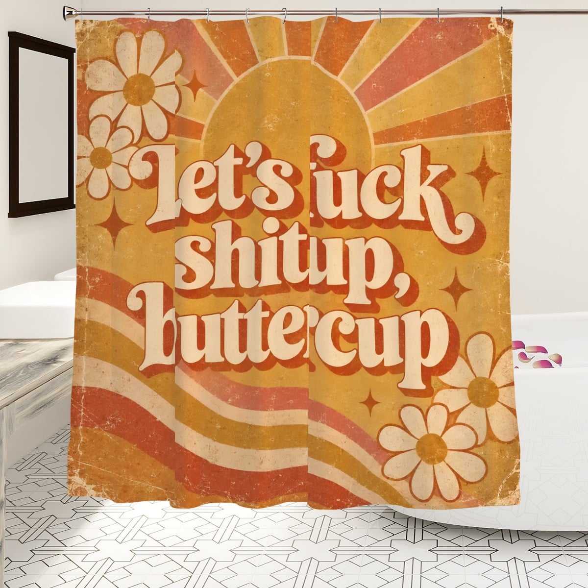Buttercup Floral Shower Curtain - 72" x 72" Waterproof Yellow Print