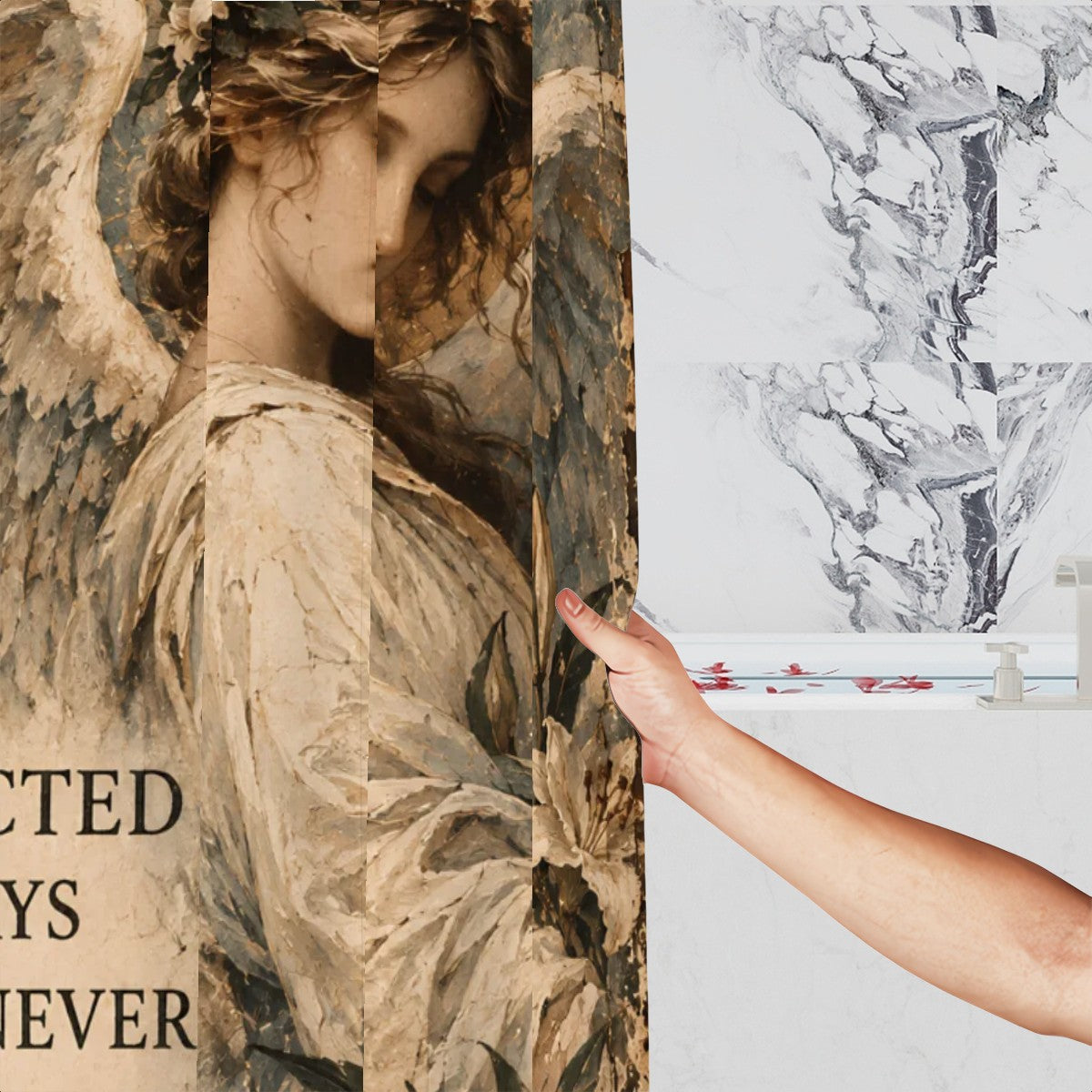 Protected by Angels Shower Curtain - 72" x 72" Vintage Spiritual Art