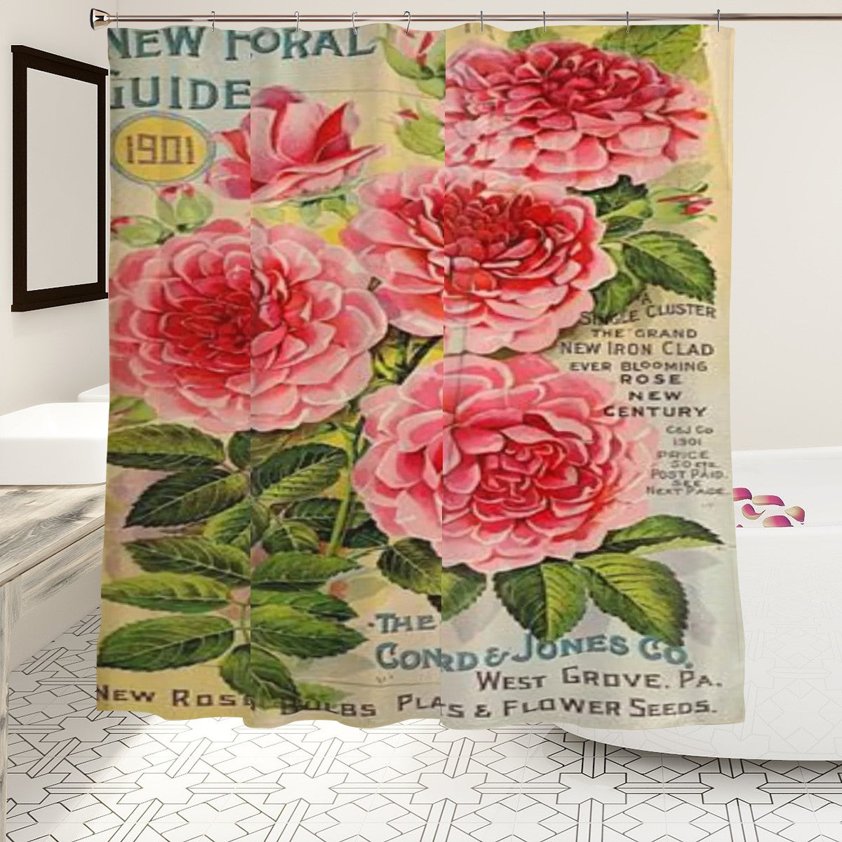Vintage Pink Rose Botanical Shower Curtain