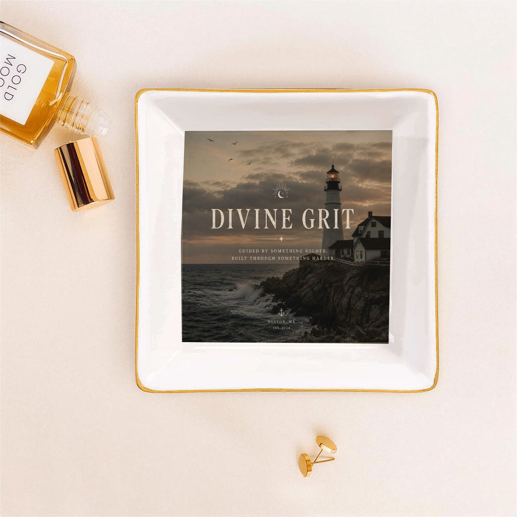 Divine Grit Gold Trim Ceramic Jewelry Dish