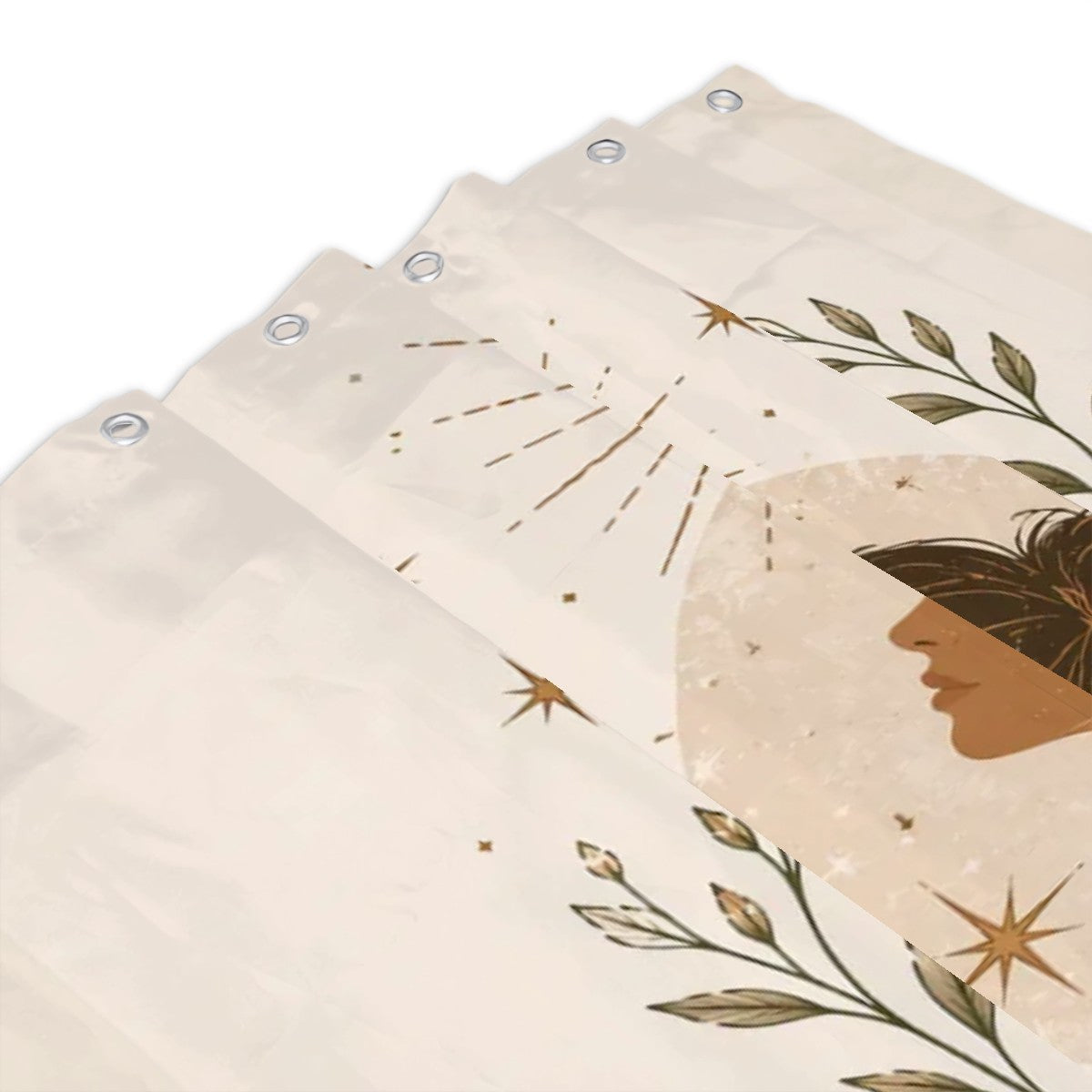 Divine Feminine Shower Curtain featuring a woman silhouette, ideal for spiritual bathroom decor by Sandy Beach.