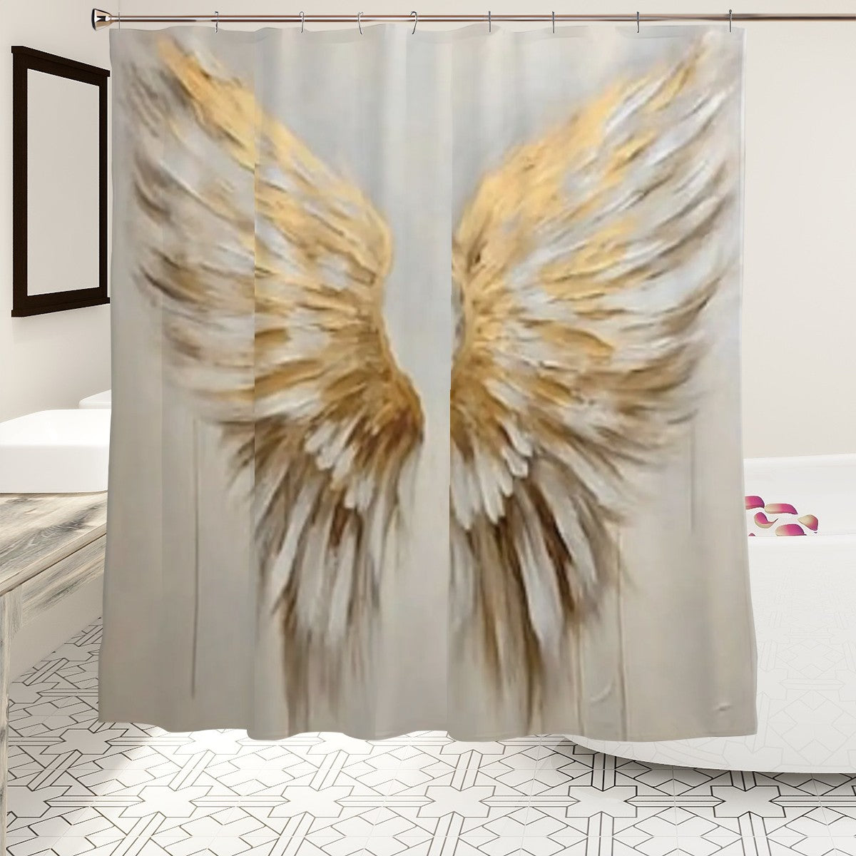 Gold Angel Wings Shower Curtain