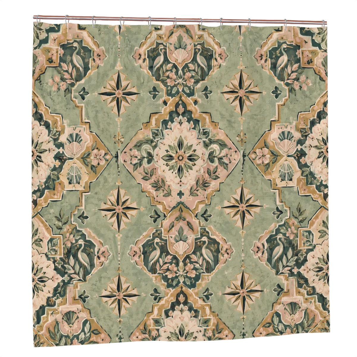 Vintage Chinoiserie Medallion Shower Curtain - 72" x 72" Sage Green