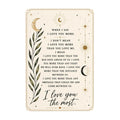 Celestial themed romantic quote print with moon, stars, and botanical leaf illustrations.