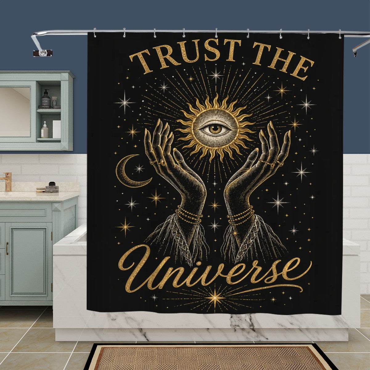 Sand Beach shower curtain featuring beach-inspired design for bathroom decor, with vibrant colors and ocean-themed patterns.