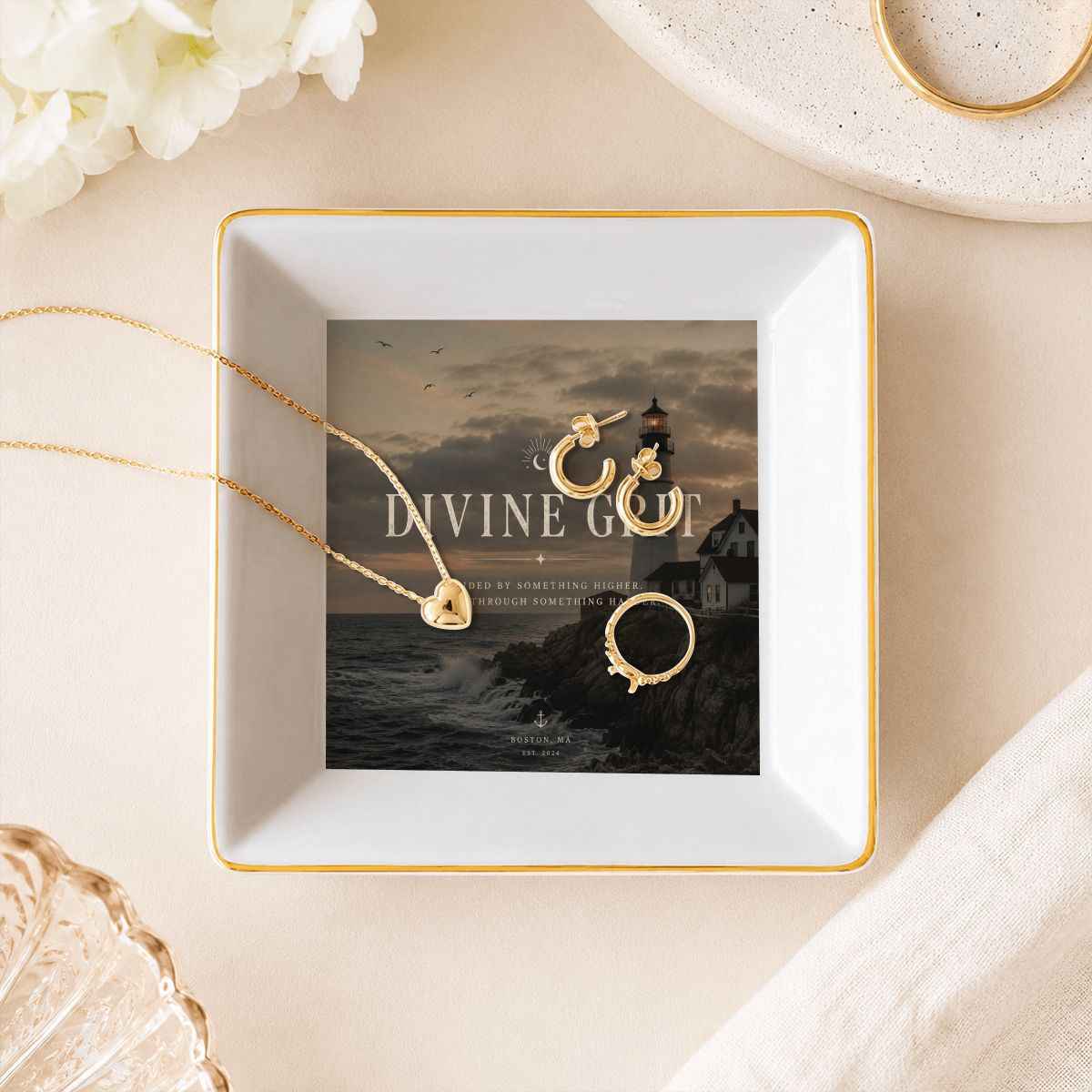 Gold Trim Jewelry Dish Divine Grit