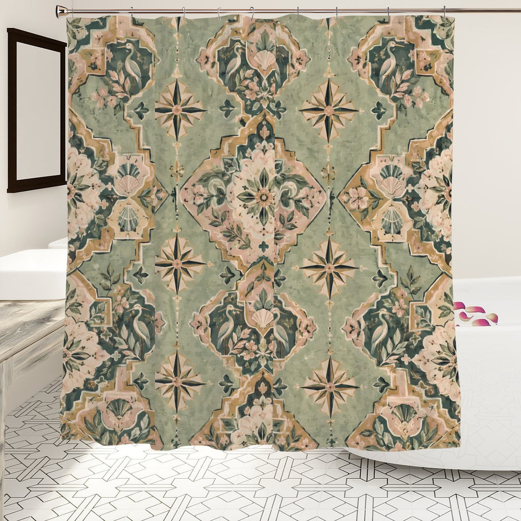 Vintage Chinoiserie Medallion Shower Curtain - 72" x 72" Sage Green
