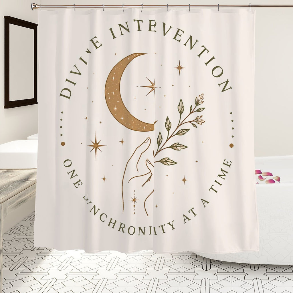 Sandy Beach bathroom decor shower curtain with ocean-themed design hanging in a modern bathroom setting