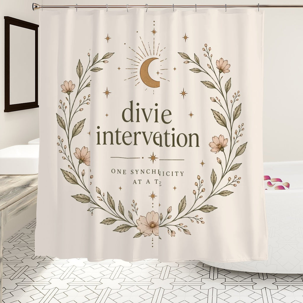 Sandy Beach bathroom decor shower curtain with ocean and sandy beach design, hanging in a modern bathroom setting