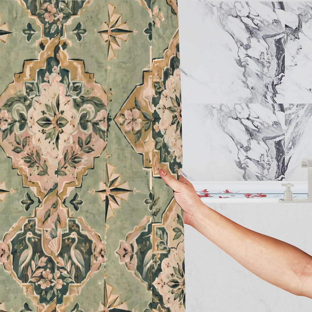 Vintage Chinoiserie Medallion Shower Curtain - 72" x 72" Sage Green