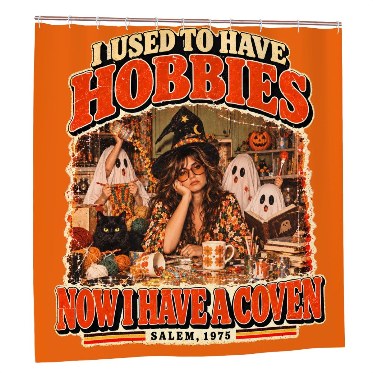 I Used to Have Hobbies, Now I Have a Coven Shower Curtain - 72" x 72" Retro Halloween