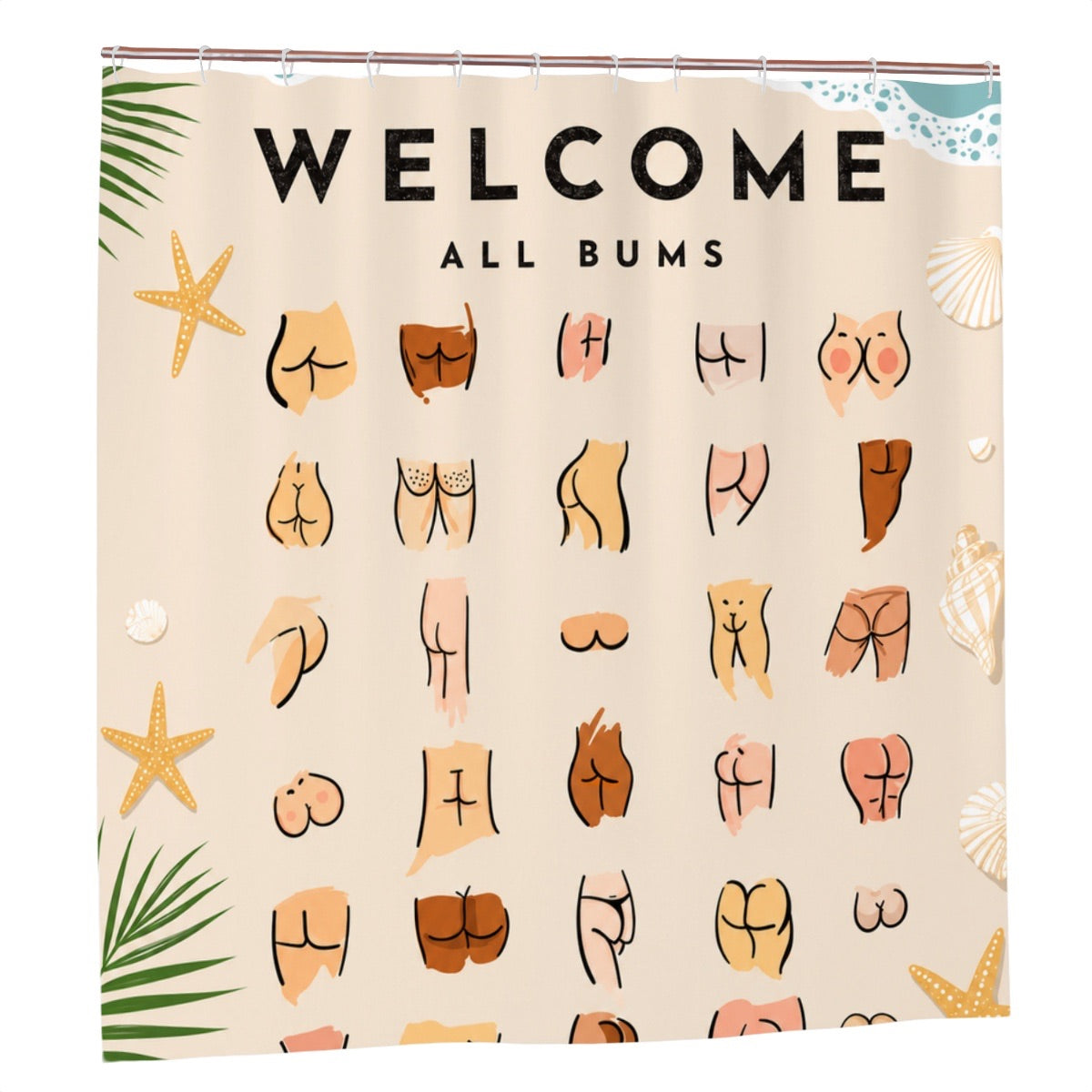 Funny Bum Print Shower Curtain – Seasonal Holiday Novelty Bathroom Decor Gag Gift