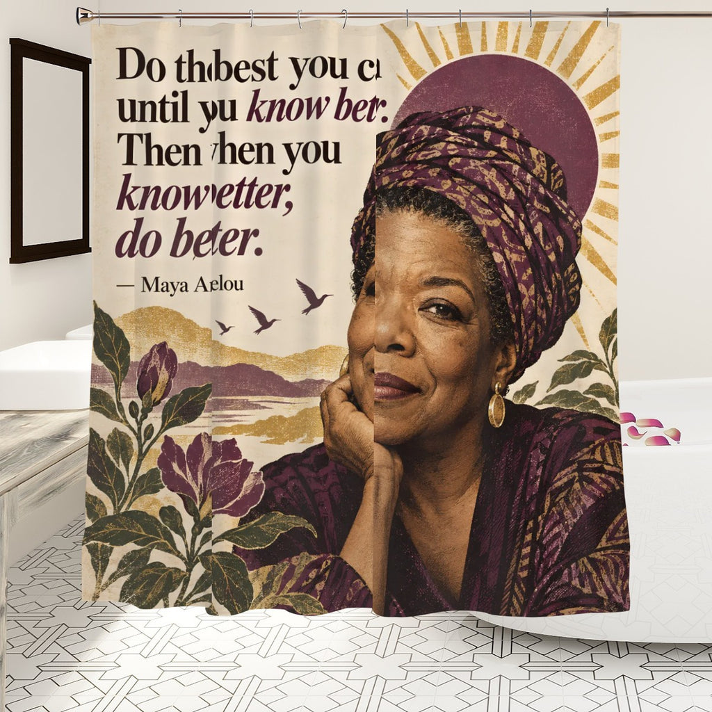 Maya Angelou Portrait Shower Curtain - 72" x 72" Poet Art Bathroom Decor