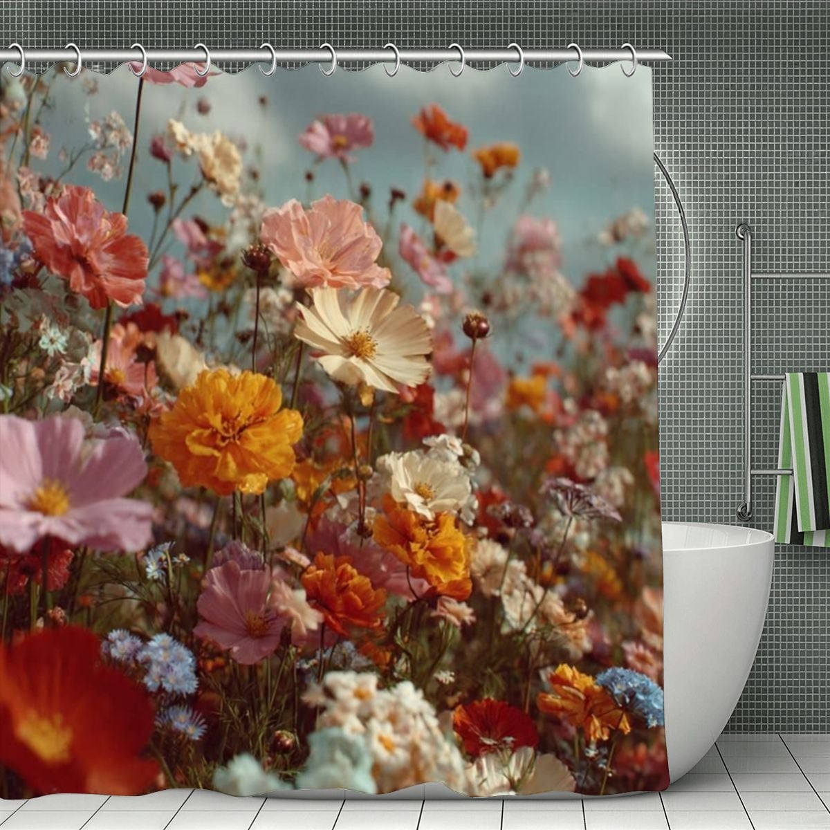 Wildflower Meadow Shower Curtain | Colorful Botanical Bathroom Decor