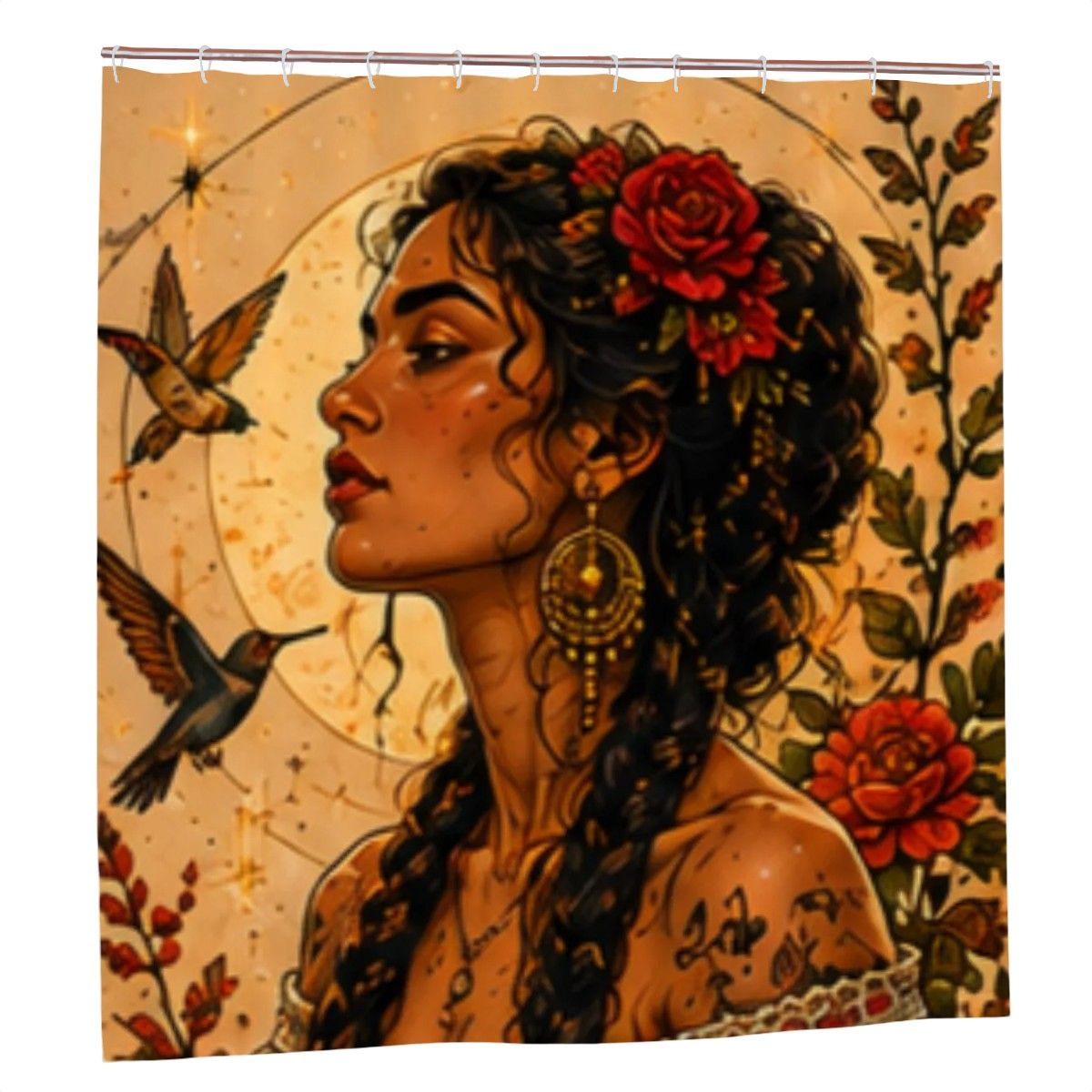 Mystical Woman Shower Curtain – Divine Feminine Fantasy Art Boho Spiritual Bathroom Decor