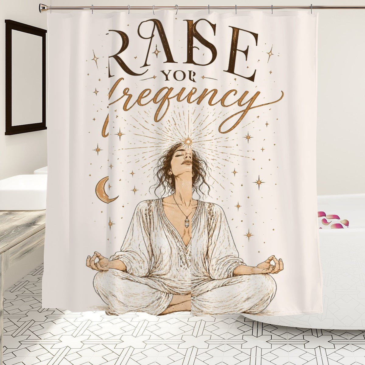 Sandy Beach bathroom decor shower curtain featuring a colorful beach scene, adds a vibrant touch to your bathroom.