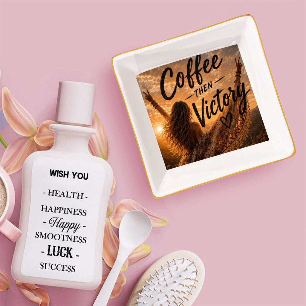 Gold Trim Ceramic Jewelry Dish — Coffee Then Victory