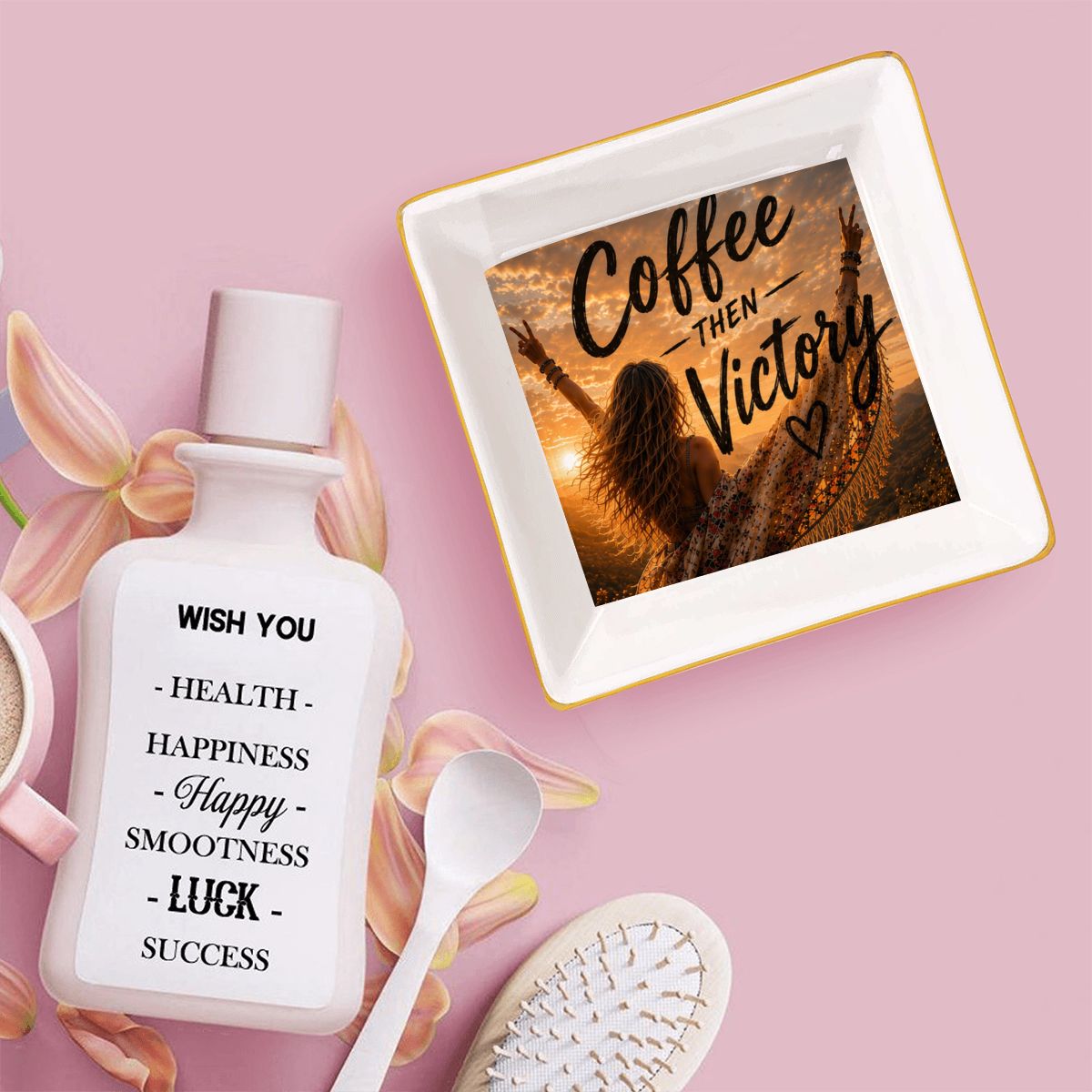 Gold Trim Ceramic Jewelry Dish — Coffee Then Victory
