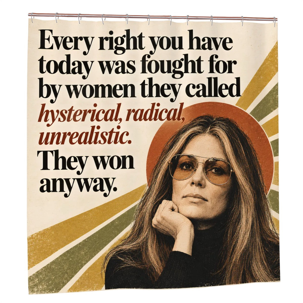 Gloria Steinem Portrait Shower Curtain - 72" x 72" Feminist Art Bathroom Decor