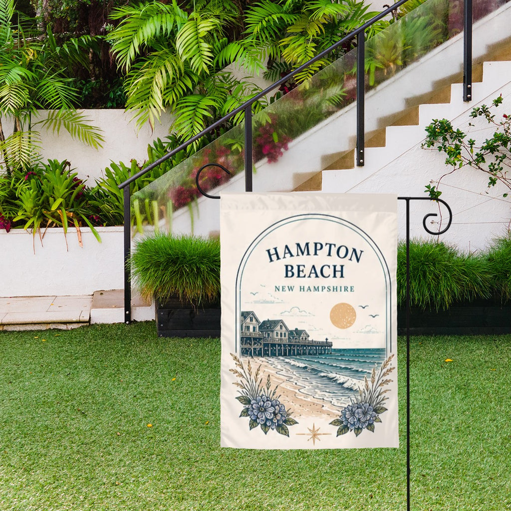 Colorful Sandy Beach garden flag for yard decor, featuring outdoor garden decoration with vibrant design and weather-resistant fabric.