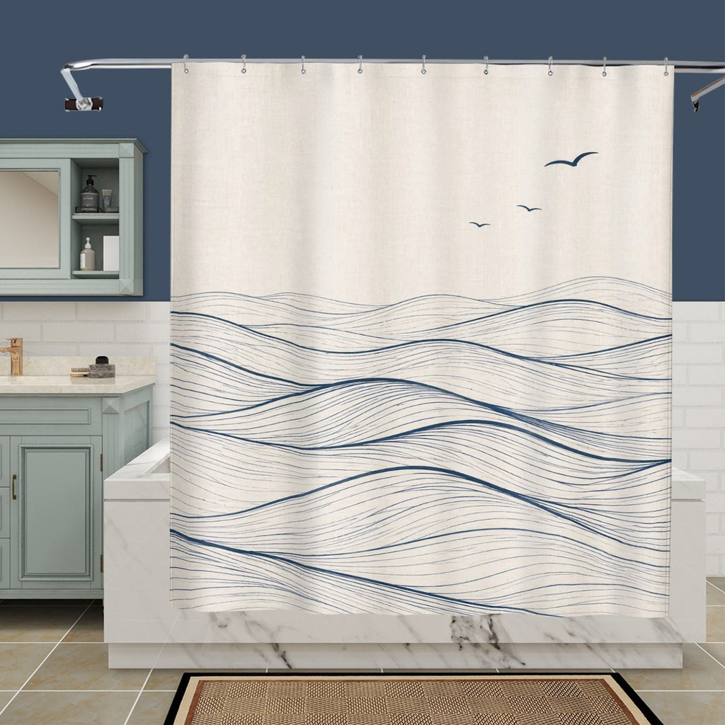 Sandy Beach bathroom decor shower curtain featuring a vibrant beach scene, ideal for enhancing bathroom style.