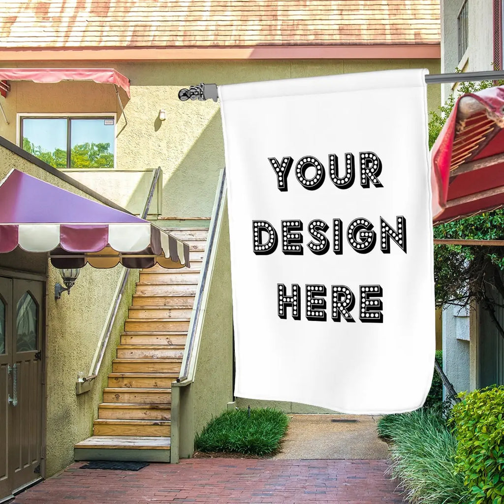 Custom Garden flag from Sandy Beach Garden Decor featuring a colorful outdoor flag with floral and nature-inspired design.