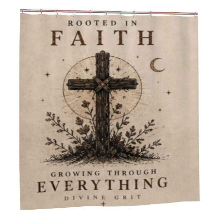 Divine Grit Shower Curtain – Guided by Something Higher Built Through Something Harder Lighthouse Bathroom Decor
