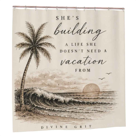 Divine Grit Shower Curtain – Guided by Something Higher Built Through Something Harder Lighthouse Bathroom Decor
