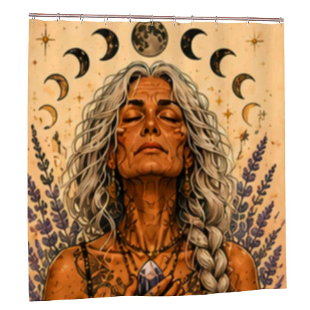 Mystical Woman Shower Curtain – Divine Feminine Fantasy Art Boho Spiritual Bathroom Decor