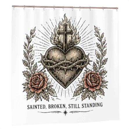 Divine Grit Shower Curtain – Guided by Something Higher Built Through Something Harder Lighthouse Bathroom Decor