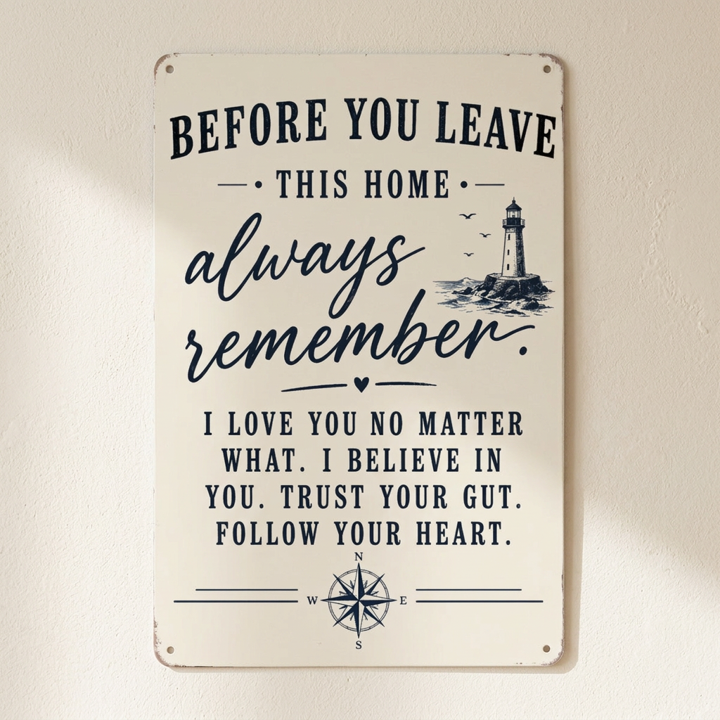 Lighthouse tin sign close-up wall mockup