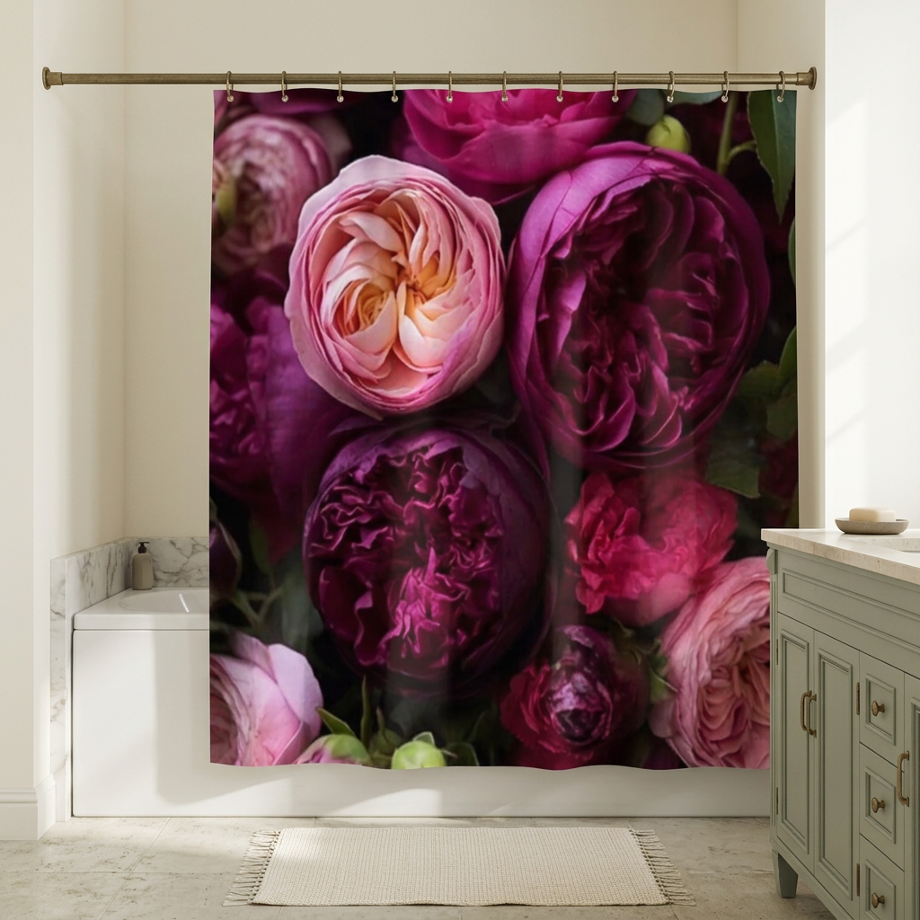 Peony Garden shower curtain bathroom mockup