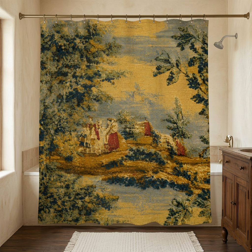 Revised square woodland shower curtain mockup